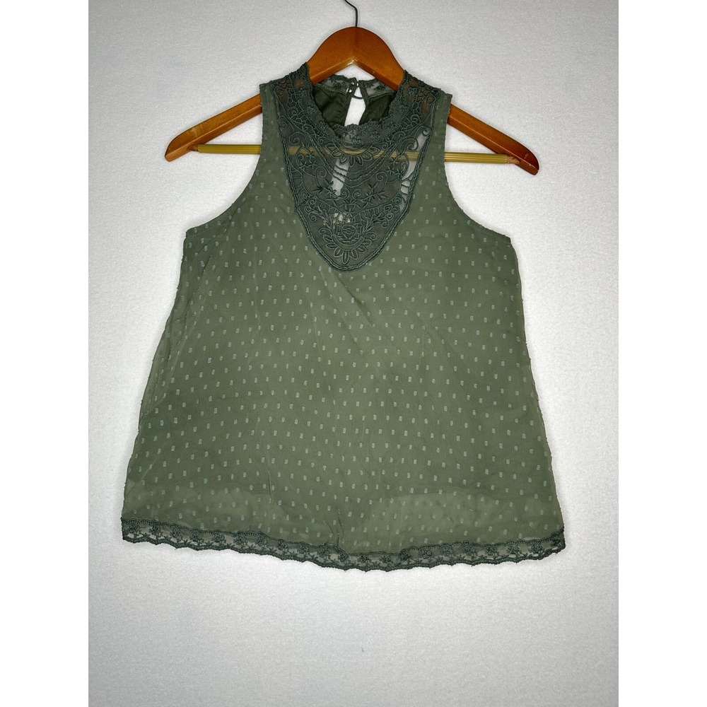 HOLLISTER Green Lace Trim Swiss Dot Tank Top Womens Size XS